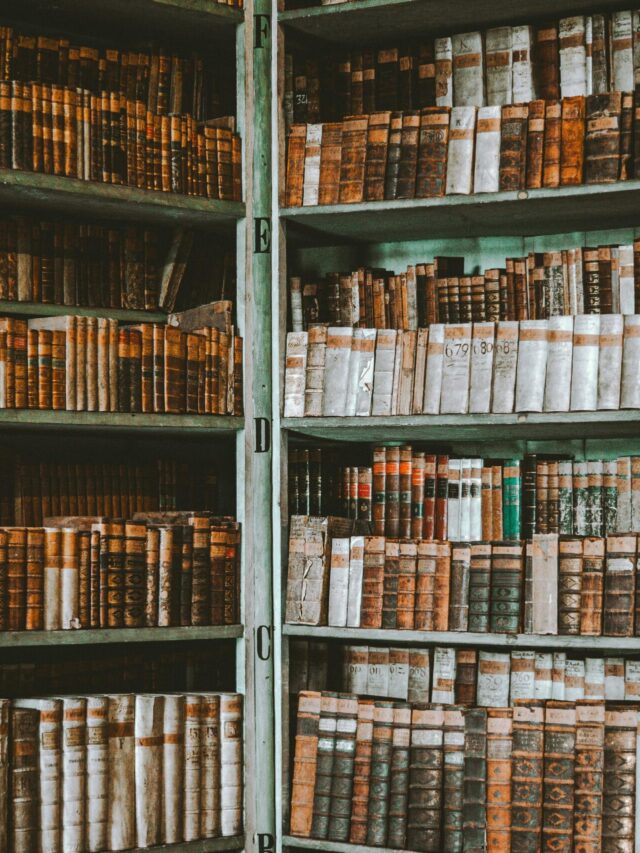 Discover a vintage library bookshelf filled with timeless old books. Perfect for research and learning ambiance.
