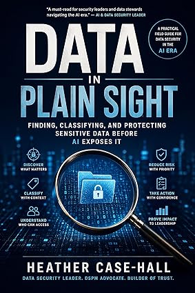 Data in Plain Sight by Heather Case-Hall book review featuring AI security, Data Security Posture Management (DSPM), data governance, cybersecurity, privacy operations, identity management, and enterprise risk management.